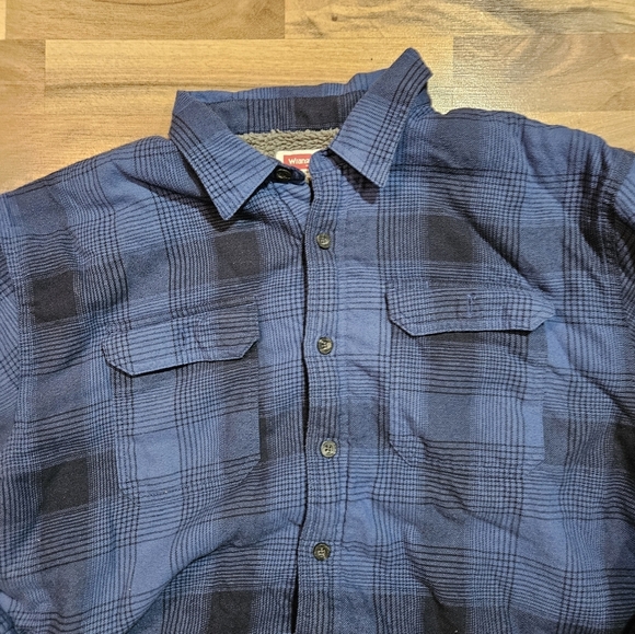 Wrangler Heavyweight Sherpa Lined Plaid Flannel Shirt Jacket BlueCabincore XL - Picture 4 of 11